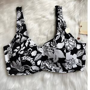 Artesands Black Floral Cantata Forte Raphael Underwire Bikini Top NWT Size 8 E/F